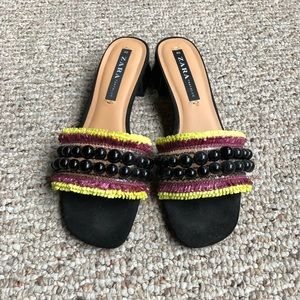 Zara Beaded Chunky Heel Mules